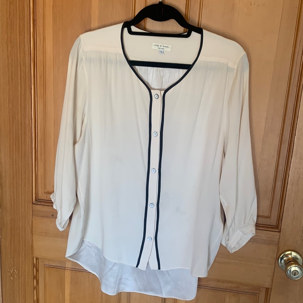 Rag & Bone white/cream high low silk blouse